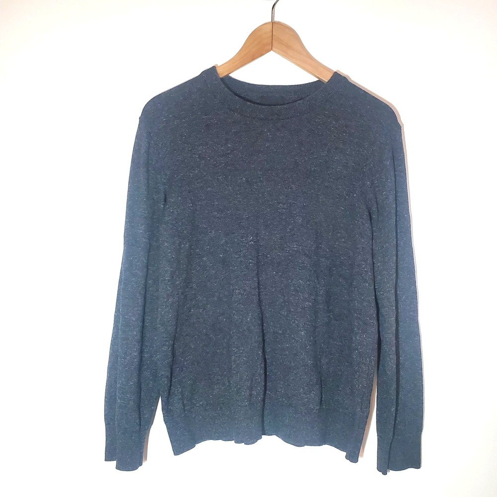 H&M Men Sweater Large Gray 100% Cotton Knit Long Sleeve Crew neck Pullover